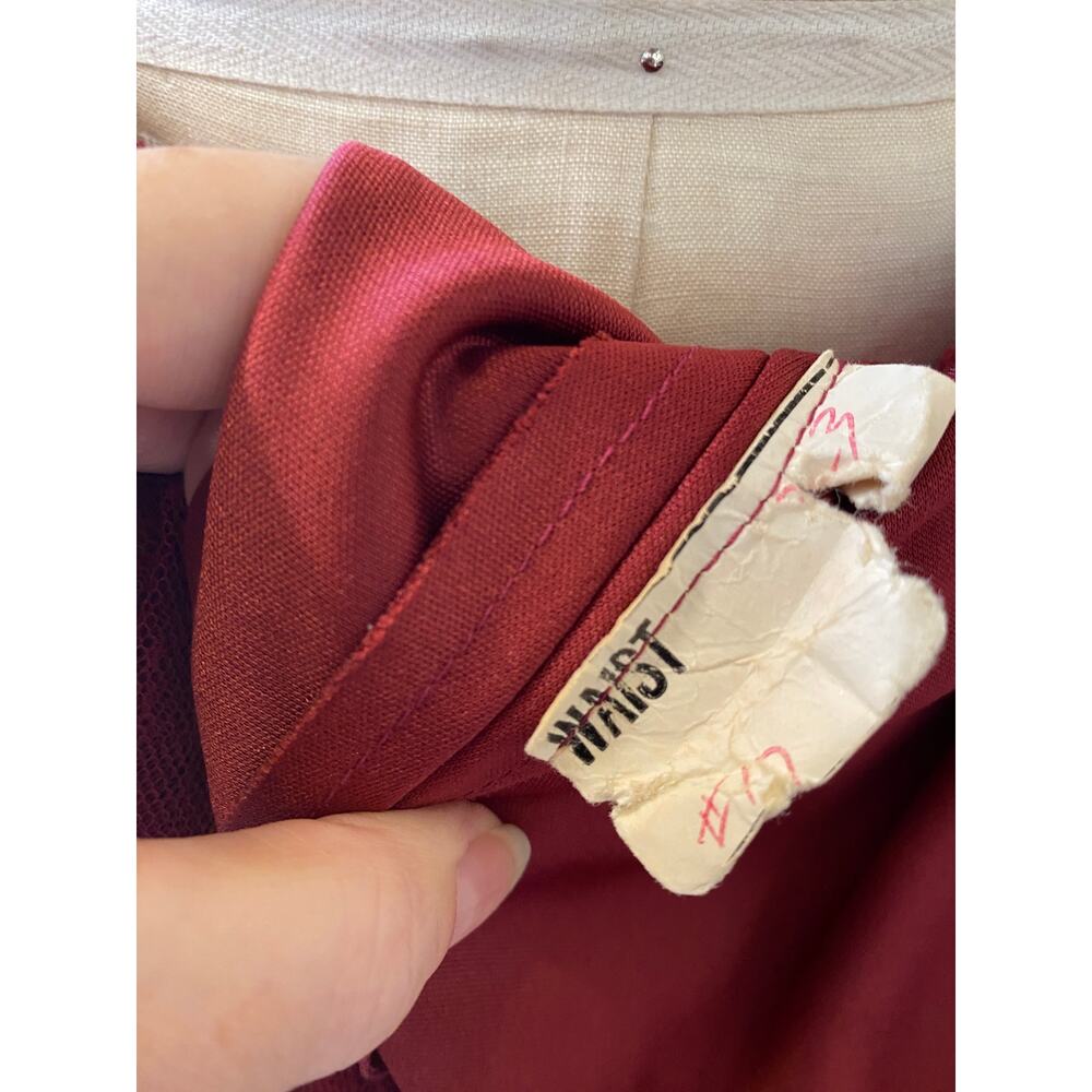 vintage 1970s maroon peplum maxi dress, embroidered net lace, wednesday, med 28 - Picture 10 of 10